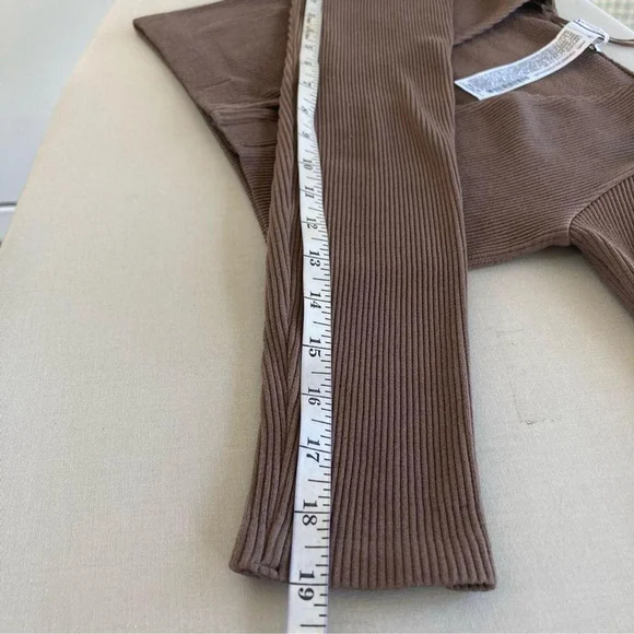 Zara Brown Ribbed Micro Crop Top Long Sleeve XS Twilightcore Earthy Grunge - Picture 6 of 8